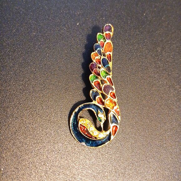 Jewelry - Vintage Peacock Pin Brooch 2" Colorful FREE SHIPPING